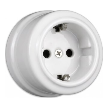 Elhard - Prise murale rétro en céramique SCHUKO 230V blanche