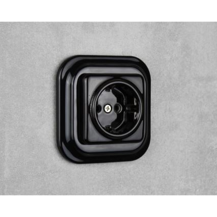 Elhard - Prise murale rétro en céramique SCHUKO 230V, noire, sans cadre