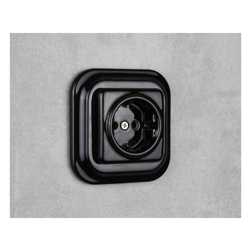 Elhard - Prise murale rétro en céramique SCHUKO 230V, noire, sans cadre