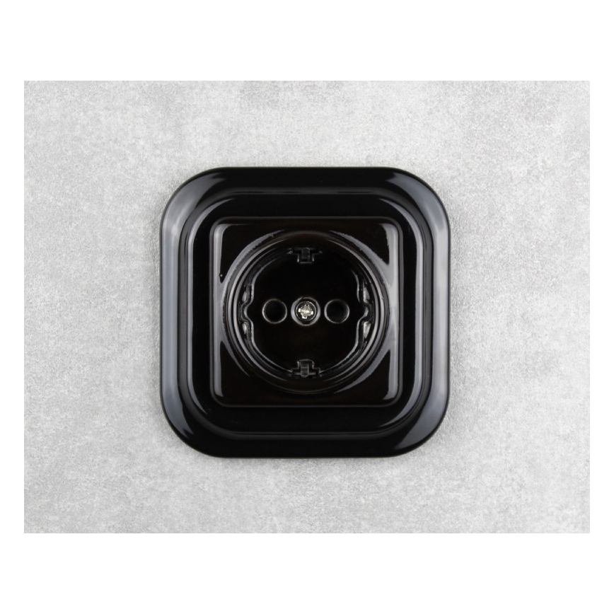 Elhard - Prise murale rétro en céramique SCHUKO 230V, noire, sans cadre