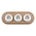 Elhard - Prise murale triple en céramique au style rétro avec cadre 230V blanc/bois clair