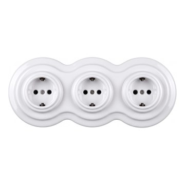 Elhard - Prise murale triple en céramique au style rétro avec cadre SCHUKO 230V blanche