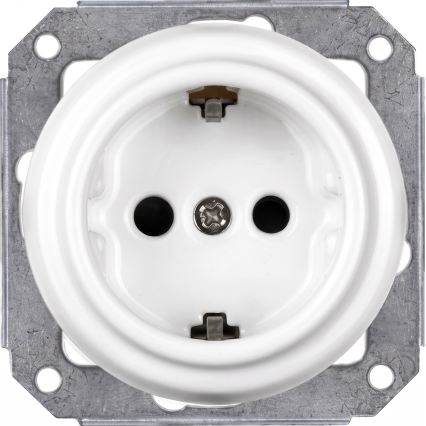 Elhard - Prise murale triple en céramique au style rétro avec cadre SCHUKO 230V blanche