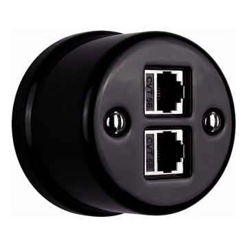 Elhard - Prise réseau murale rétro en céramique 2x RJ45 noire