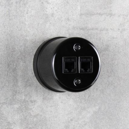 Elhard - Prise réseau murale rétro en céramique 2x RJ45 noire