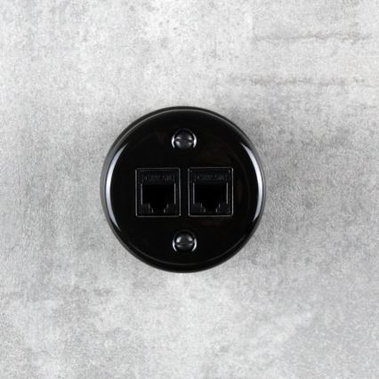Elhard - Prise réseau rétro en céramique 2x RJ45 noire