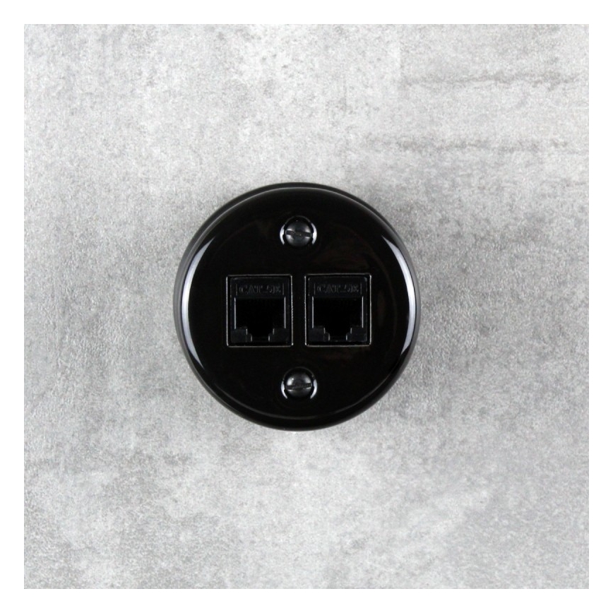 Elhard - Prise réseau rétro en céramique 2x RJ45 noire