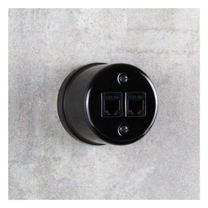 Elhard - Prise réseau rétro en céramique 2x RJ45 noire