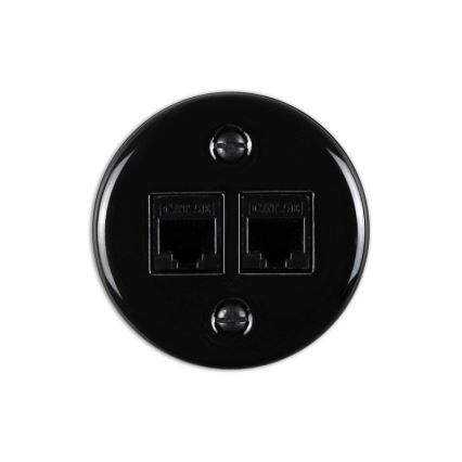 Elhard - Prise réseau rétro en céramique 2x RJ45 noire