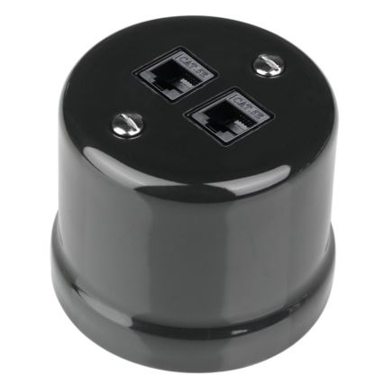 Elhard - Prise réseau rétro en céramique 2x RJ45 noire