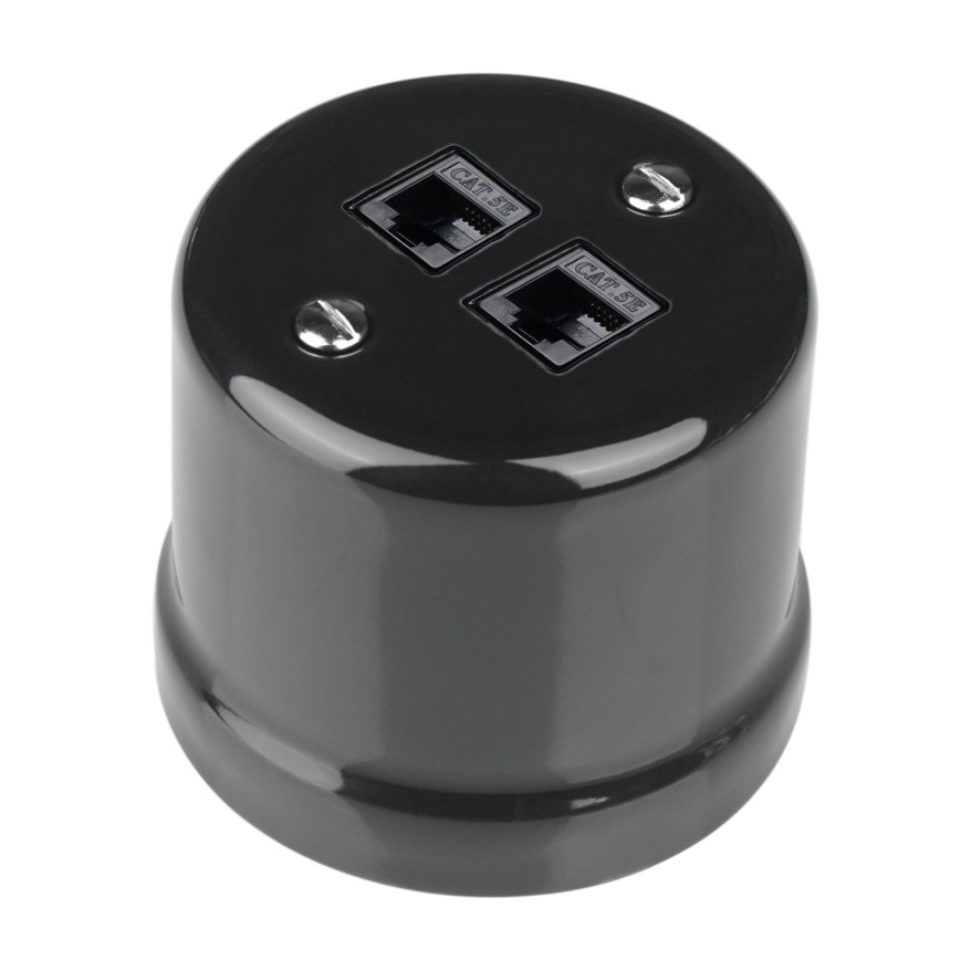 Elhard - Prise réseau rétro en céramique 2x RJ45 noire