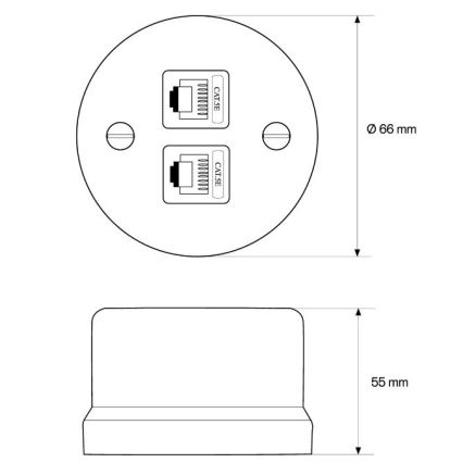 Elhard - Prise réseau rétro en céramique 2x RJ45 noire