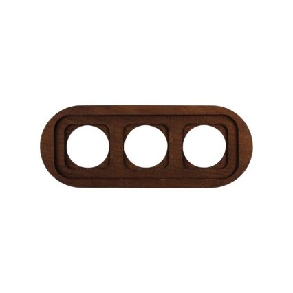 Elhard - Prise murale triple rétro en céramique avec cadre 230V blanc/bois foncé