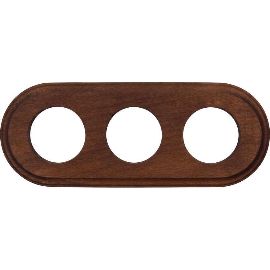 Elhard - Prise murale triple rétro en céramique avec cadre SCHUKO 230V blanc/bois foncé