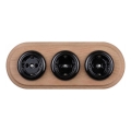 Elhard - Prise triple rétro en céramique pour usage domestique avec cadre SCHUKO 230V noir/bois clair