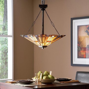Elstead - Lustre Tiffany INGLENOOK avec chaîne 3xE27/100W/230V