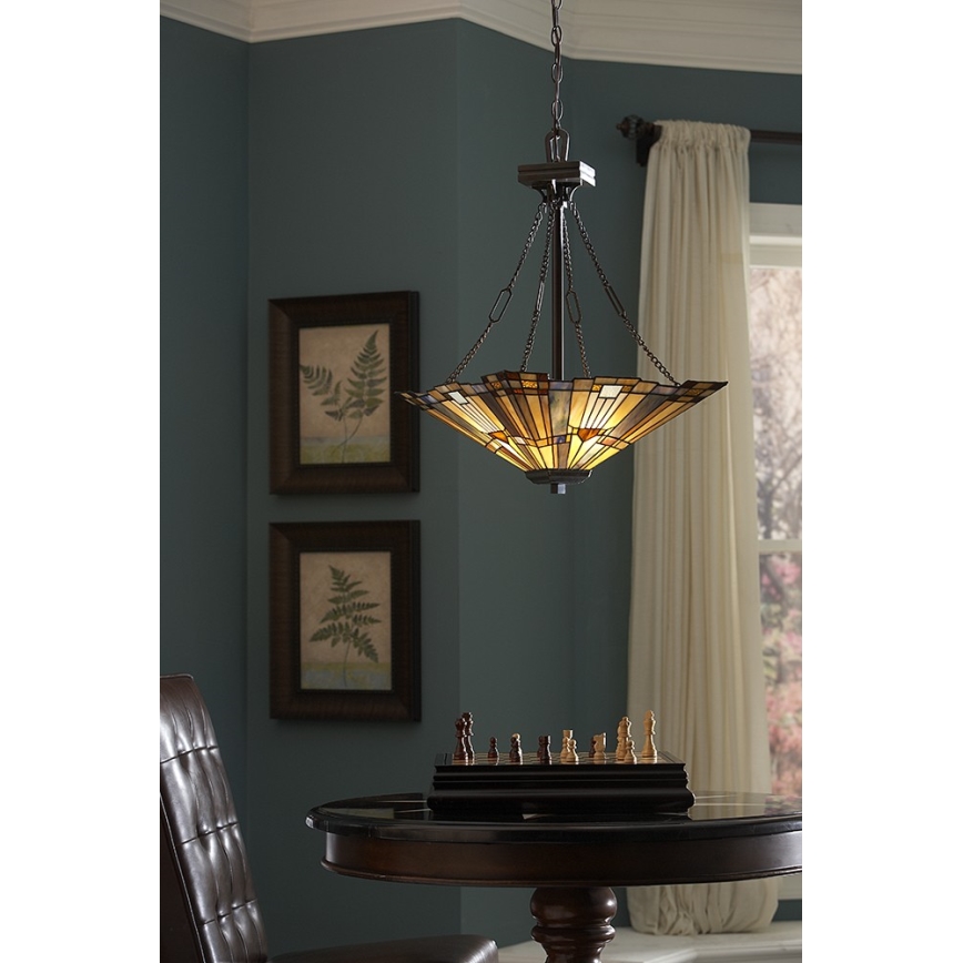 Elstead - Lustre Tiffany INGLENOOK avec chaîne 3xE27/100W/230V