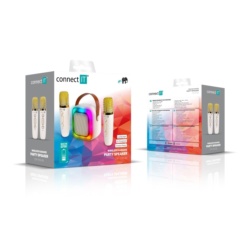 CONNECT IT CSP-1010-BG - Enceinte LED RGB avec microphones sans fil 2Mic 5W/1200 mAh + 2x 400 mAh crème/doré