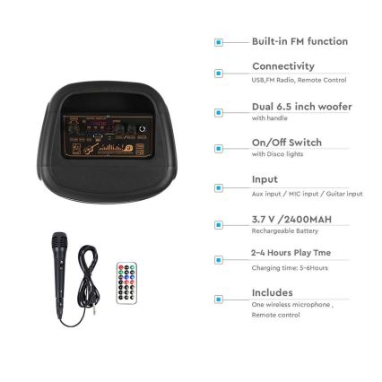 Enceinte rechargeable LED RGB avec un micro 400W/2400 mAh + télécommande