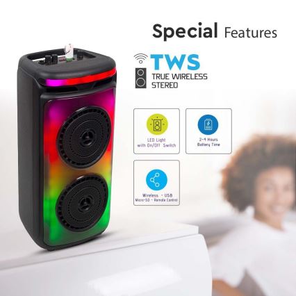 Enceinte rechargeable LED RGB avec un micro 400W/2400 mAh + télécommande