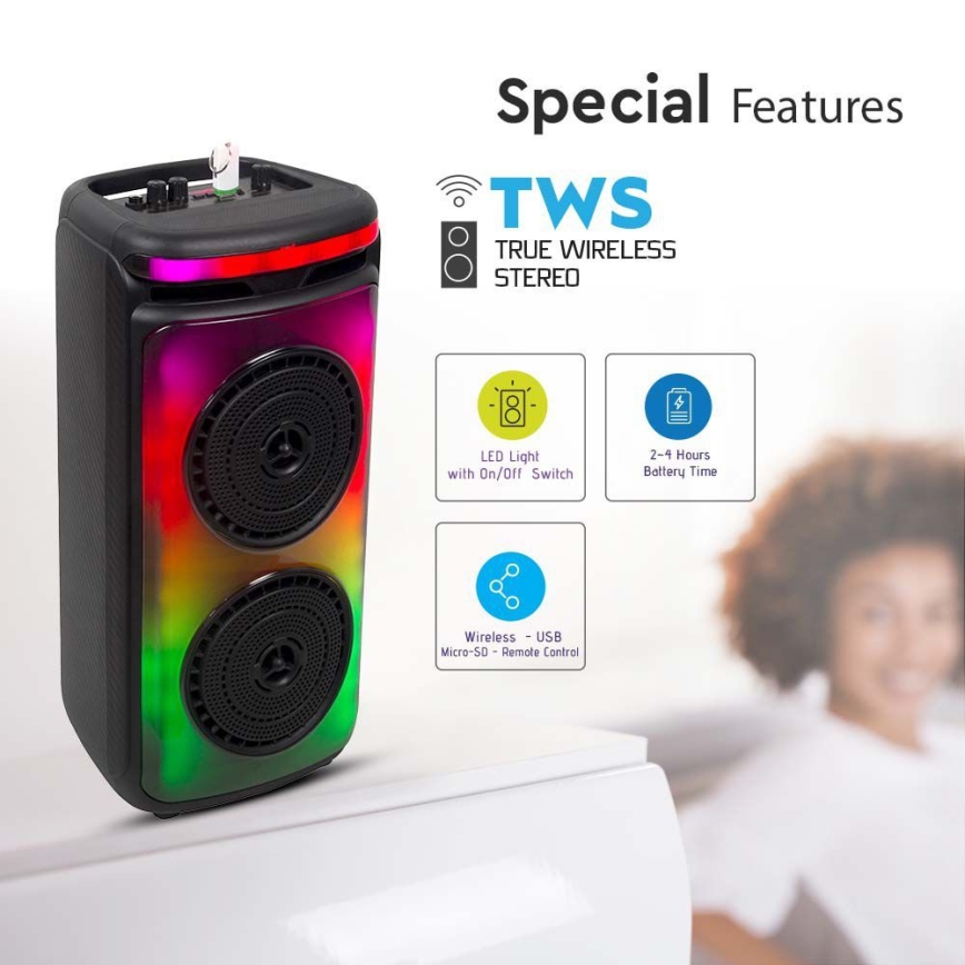 Enceinte rechargeable LED RGB avec un micro 400W/2400 mAh + télécommande