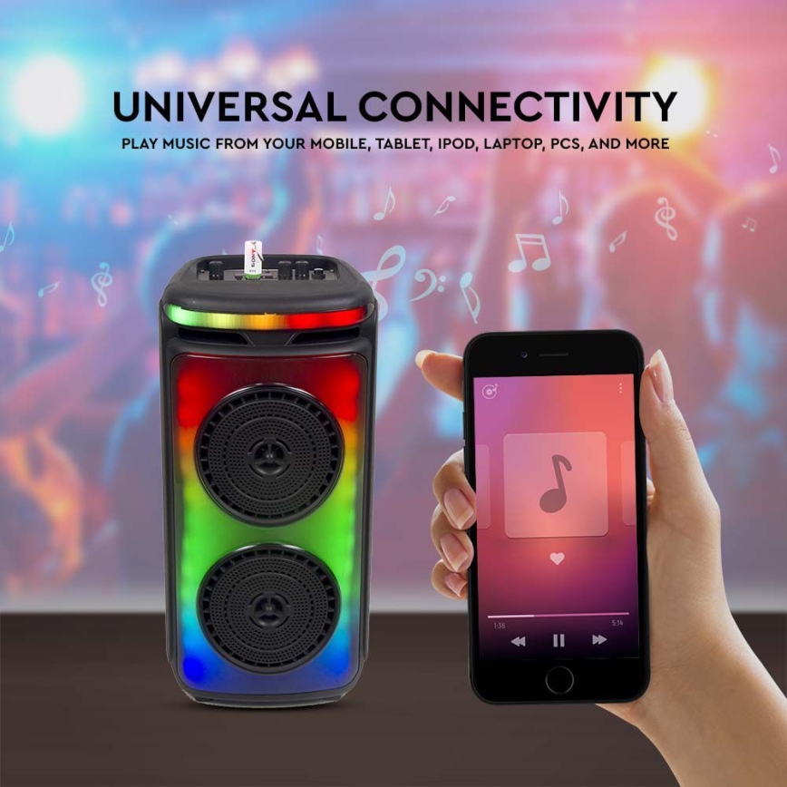 Enceinte rechargeable LED RGB avec un micro 400W/2400 mAh + télécommande