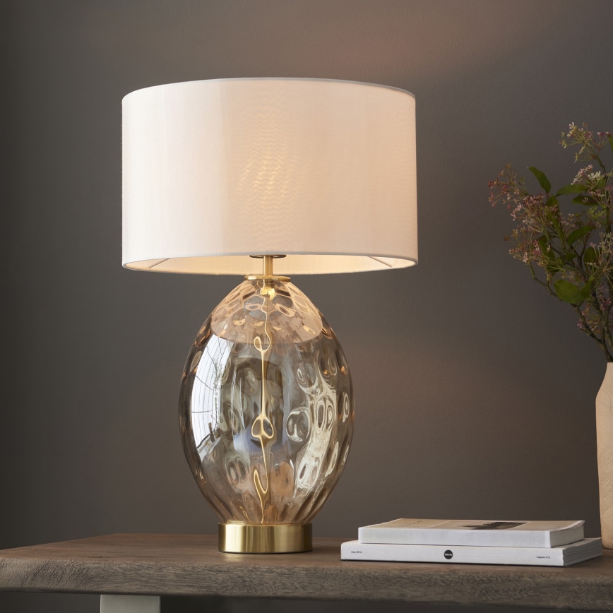 Endon 101150 - Lampe de table dimmable ELIN 1xE27/10W/230V blanche/laiton/beige fumé