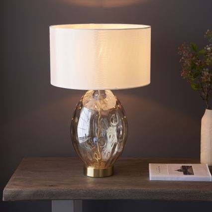 Endon 101150 - Lampe de table dimmable ELIN 1xE27/10W/230V blanche/laiton/beige fumé