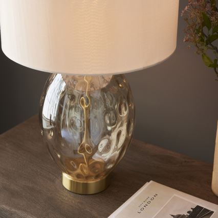 Endon 101150 - Lampe de table dimmable ELIN 1xE27/10W/230V blanche/laiton/beige fumé