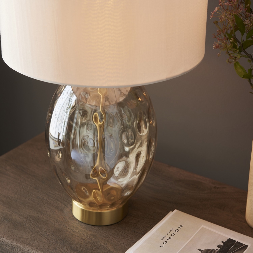 Endon 101150 - Lampe de table dimmable ELIN 1xE27/10W/230V blanche/laiton/beige fumé