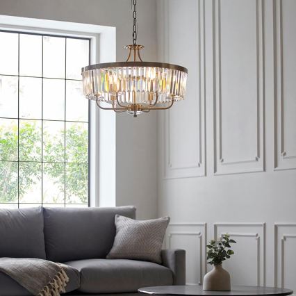 Endon 102505 - Lustre suspendu à chaîne 6 x E14, 6 W, 230 V, Ø 55 cm, laiton