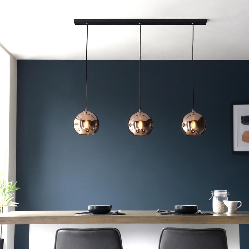 Endon 102929 - Suspension filaire BOLI 3xE27/10W/230V noir/fumé marron