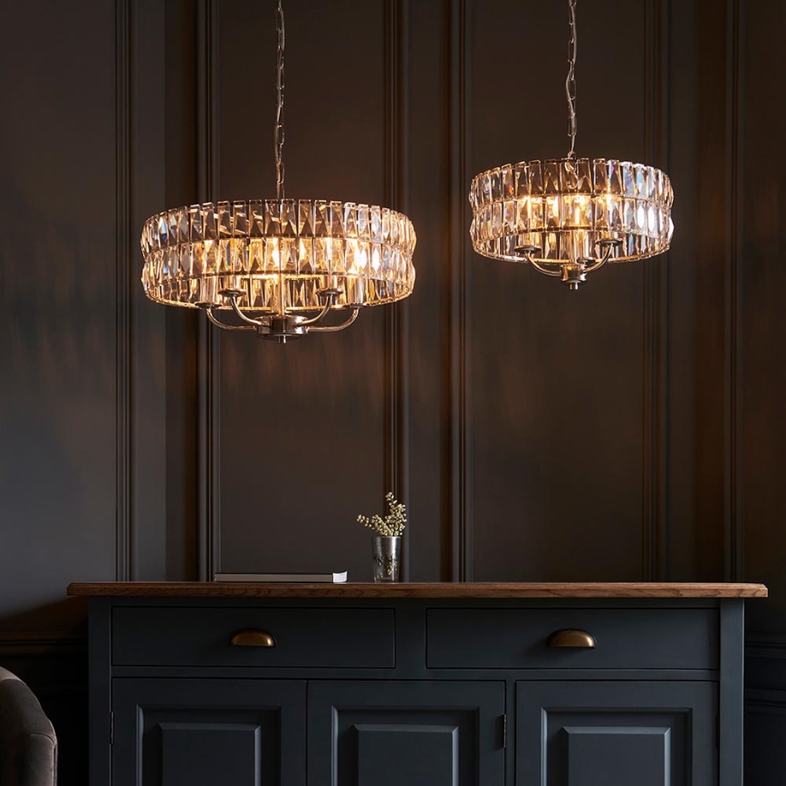 Endon 104466 - Suspension chaîne CLIFTON 3xE14/6W/230V chrome brillant/transparent d. 38,5 cm