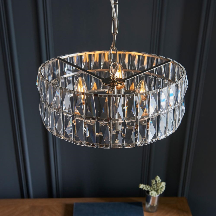 Endon 104466 - Suspension chaîne CLIFTON 3xE14/6W/230V chrome brillant/transparent d. 38,5 cm