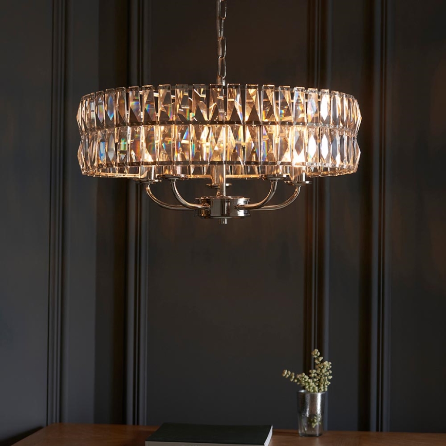 Endon 104467 - Suspension chaîne CLIFTON 5xE14/6W/230V chrome brillant/transparent d. 50,5 cm