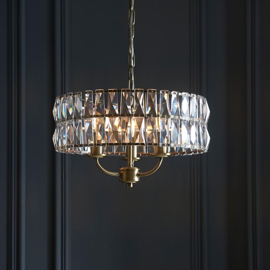 Endon 106243 - Lustre à chaîne CLIFTON 3xE14/6W/230V Ø 38,5 cm laiton/verre transparent