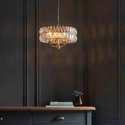 Endon 106243 - Lustre à chaîne CLIFTON 3xE14/6W/230V Ø 38,5 cm laiton/verre transparent