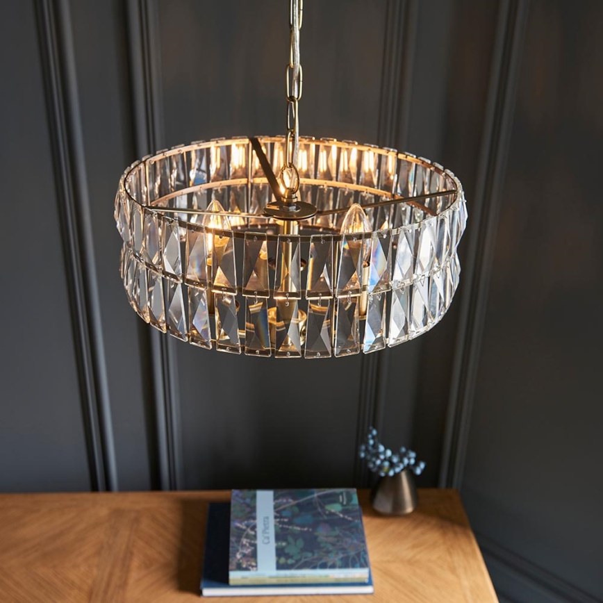 Endon 106243 - Lustre à chaîne CLIFTON 3xE14/6W/230V Ø 38,5 cm laiton/verre transparent