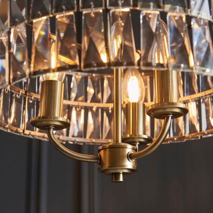 Endon 106243 - Lustre à chaîne CLIFTON 3xE14/6W/230V Ø 38,5 cm laiton/verre transparent