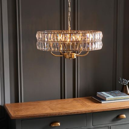 Endon 106244 - Lustre à chaîne CLIFTON 5xE14/6W/230V laiton/transparent