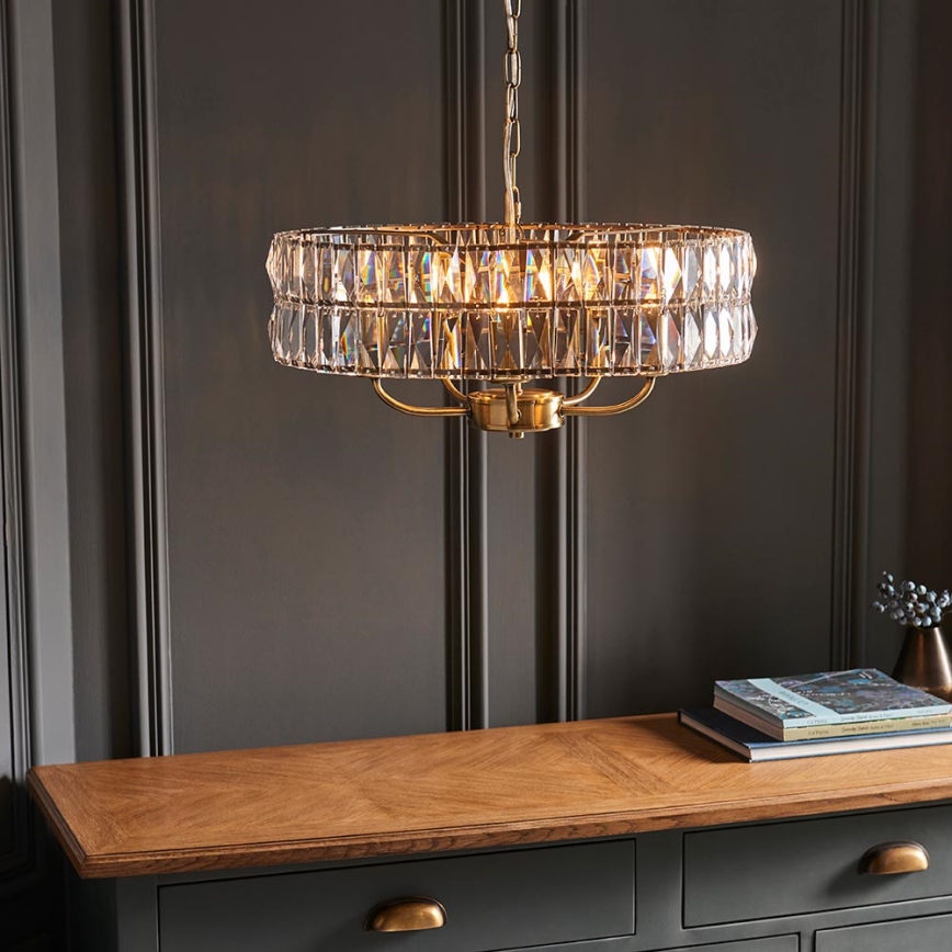 Endon 106244 - Lustre à chaîne CLIFTON 5xE14/6W/230V laiton/transparent