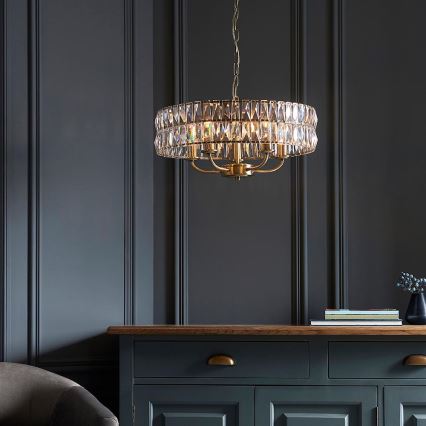 Endon 106244 - Lustre à chaîne CLIFTON 5xE14/6W/230V laiton/transparent