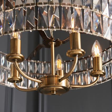 Endon 106244 - Lustre à chaîne CLIFTON 5xE14/6W/230V laiton/transparent