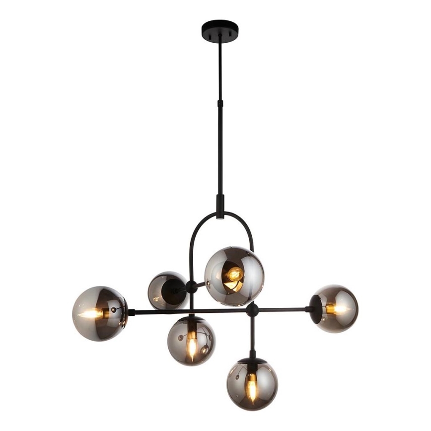 Endon 106661 - Suspension sur tige ONTARIO 6xE14/7W/230V noir/noir fumé
