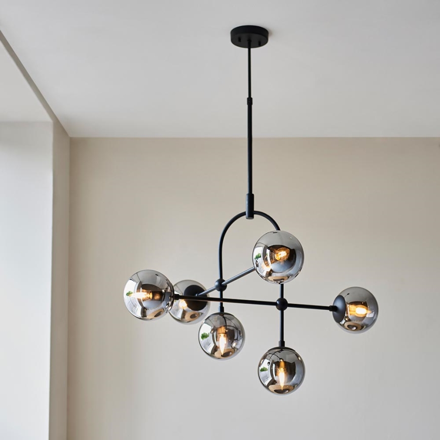 Endon 106661 - Suspension sur tige ONTARIO 6xE14/7W/230V noir/noir fumé