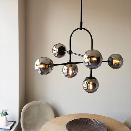 Endon 106661 - Suspension sur tige ONTARIO 6xE14/7W/230V noir/noir fumé