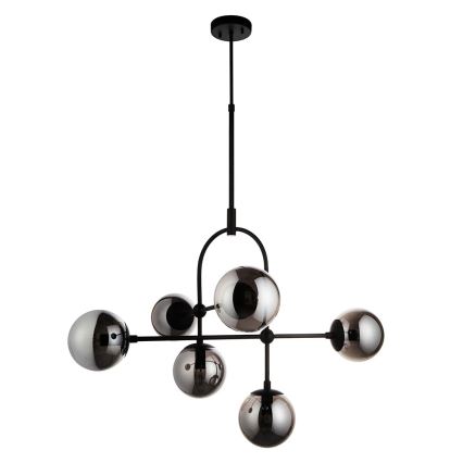 Endon 106661 - Suspension sur tige ONTARIO 6xE14/7W/230V noir/noir fumé