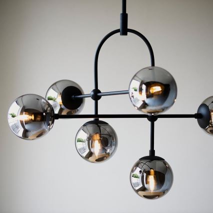 Endon 106661 - Suspension sur tige ONTARIO 6xE14/7W/230V noir/noir fumé