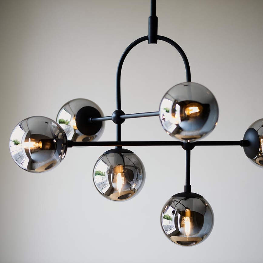 Endon 106661 - Suspension sur tige ONTARIO 6xE14/7W/230V noir/noir fumé