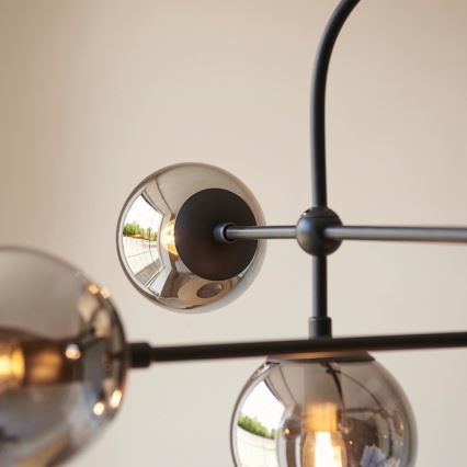 Endon 106661 - Suspension sur tige ONTARIO 6xE14/7W/230V noir/noir fumé